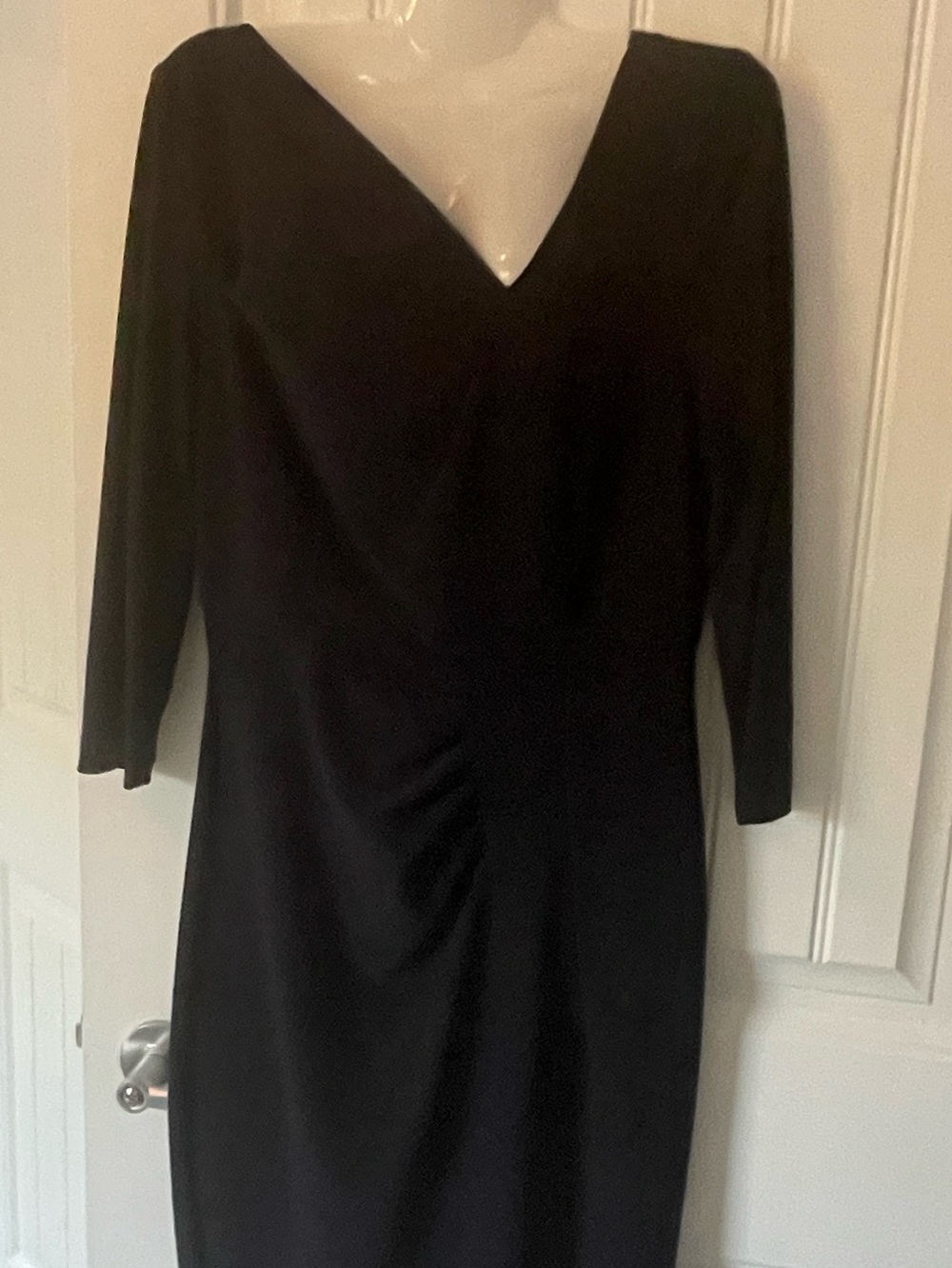 Joseph Ribkoff Navy Long Sleeve Asymmetrical V-Neck Midi Dress